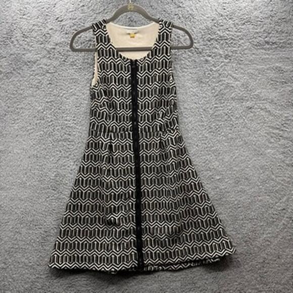 Anthropologie Leifsdottir Small Dress Black White Chevron Pattern Front Full Zip - Picture 1 of 9